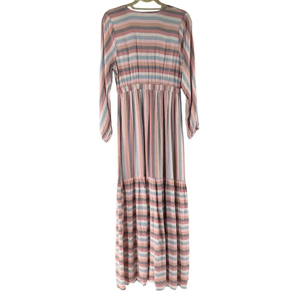 SELF CONTRAST Sophia Elegant MAXI DRESS Romantic Boho STRIPE RAINBOW WOMENS S - Picture 3 of 10